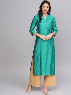 Green Woven Design Straight Kurta 4