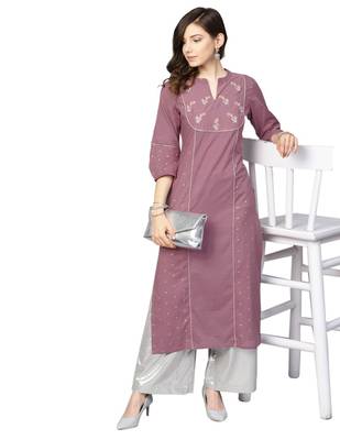 Purple Foil Print Straight Kurta 1