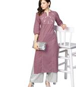 Purple Foil Print Straight Kurta