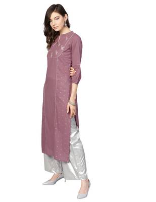 Purple Foil Print Straight Kurta 2
