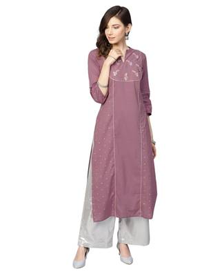 Purple Foil Print Straight Kurta 4