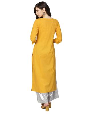 Women Mustard Yellow Yoke Design Straight Kurta 4