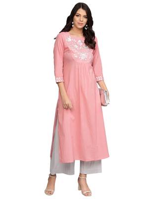 Women Pink Yoke Design A Line Kurta 1
