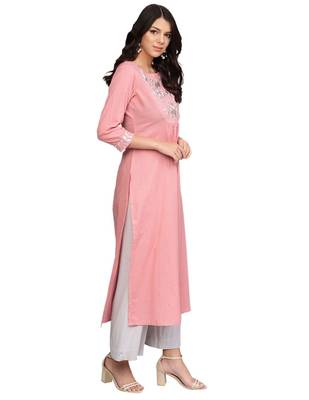 Women Pink Yoke Design A Line Kurta 2
