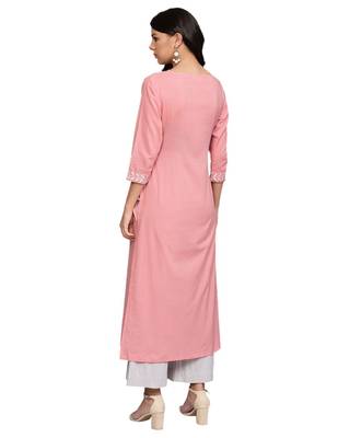 Women Pink Yoke Design A Line Kurta 3