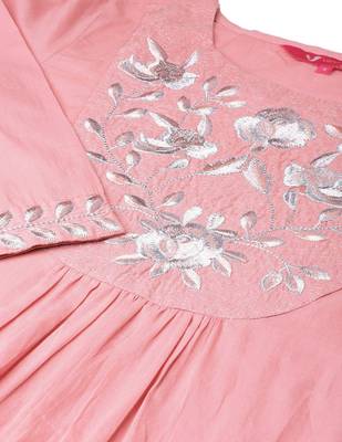 Women Pink Yoke Design A Line Kurta 5