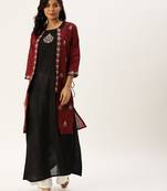 Women Black Solid A Line Kurta With Maroon Jacket