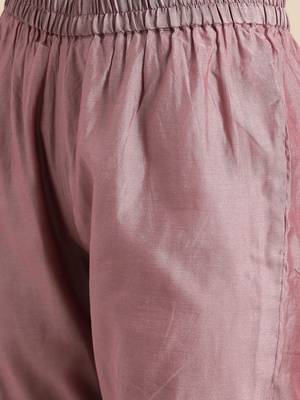Women Mauve Zari Yoke Design Chanderi Silk Kurta With Trousers & Dupatta 5