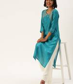 Women Blue Embroidered Straight Kurta