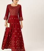 Women Maroon & Gold Toned Printed Anarkali Kurta