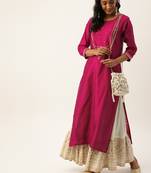 Women Magenta & Gold Toned Yoke Design Straight Kurta