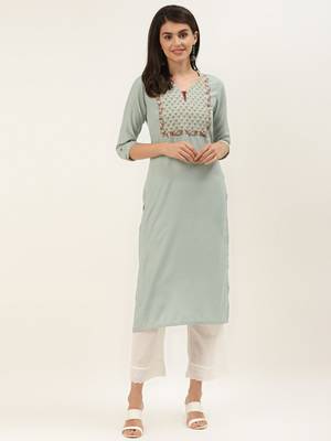 Green Yoke Design Straight Kurta 1