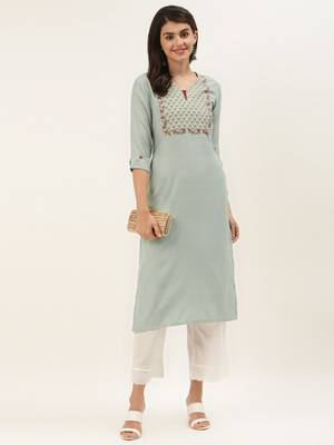 Green Yoke Design Straight Kurta 2
