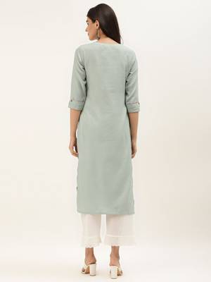 Green Yoke Design Straight Kurta 4