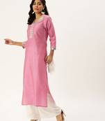 Women Pink Solid Straight Kurta