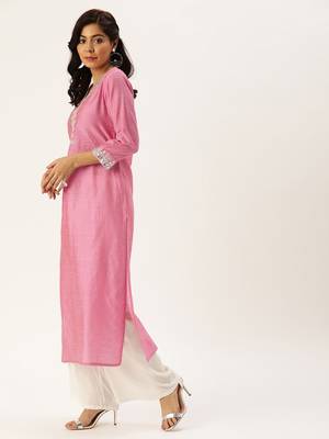Women Pink Solid Straight Kurta 2