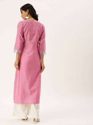 Women Pink Solid Straight Kurta 3