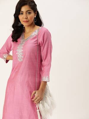 Women Pink Solid Straight Kurta 5