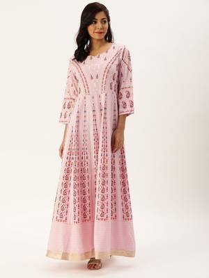 Women Pink & White Printed Anarkali Kurta 1