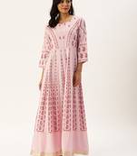 Women Pink & White Printed Anarkali Kurta