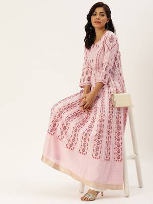 Women Pink & White Printed Anarkali Kurta 2