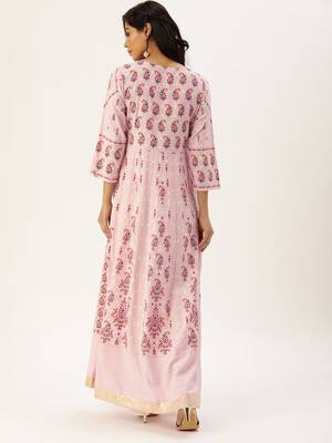 Women Pink & White Printed Anarkali Kurta 4