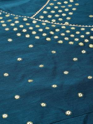Women Teal Blue Sequined Yoke Design Angrakha Kurta With Palazzos 5