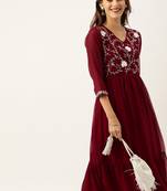 women maroon embroidered anarkali kurta