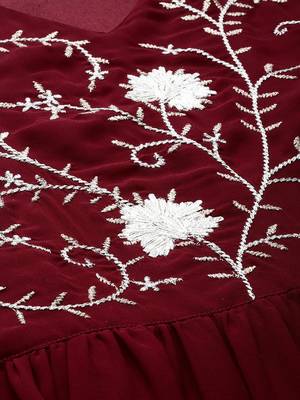 women maroon embroidered anarkali kurta 2
