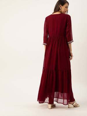 women maroon embroidered anarkali kurta 3