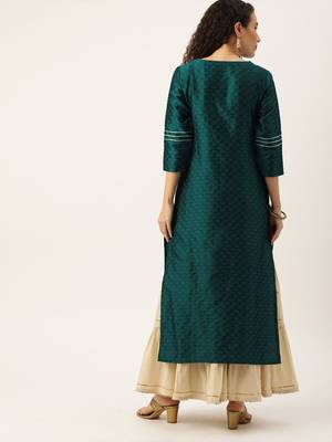 Women Green & Silver Toned Yoke Design Straight Kurta 3