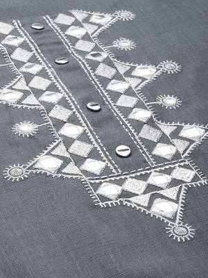 Women Grey Yoke Design Mirror Work Straight Kurta 5