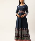 Women Navy Blue & Pink Printed Anarkali Kurta