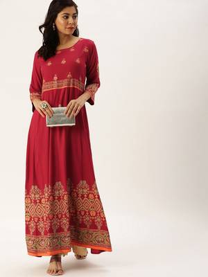 Women Maroon Printed Anarkali Kurta 1