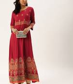 Women Maroon Printed Anarkali Kurta