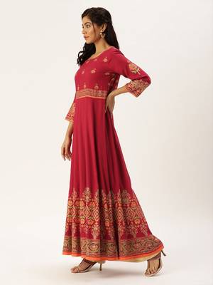 Women Maroon Printed Anarkali Kurta 2