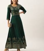 Women Green & Gold Toned Printed A Line Kurta