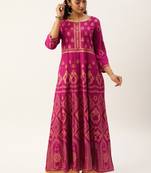 Women Magenta Pink & Gold Toned Printed Anarkali Kurta