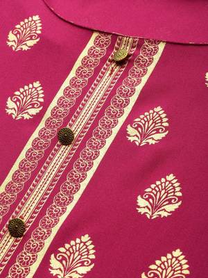 Women Magenta Pink & Gold Toned Printed Anarkali Kurta 4
