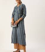 Women Blue & Off White Striped A Line Kurta