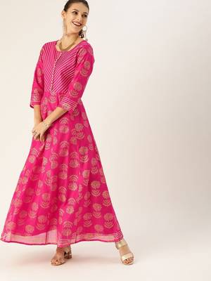 Women Pink & Gold Toned Embellished Anarkali Kurta 1