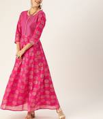 Women Pink & Gold Toned Embellished Anarkali Kurta