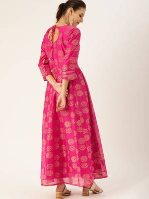 Women Pink & Gold Toned Embellished Anarkali Kurta 4