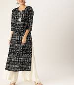 Women Black & White Printed Straight Kurta