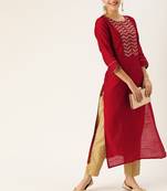 Women Maroon & Green Solid Straight Kurta