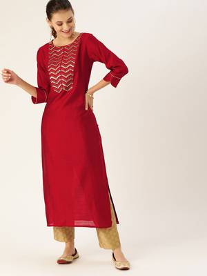 Women Maroon & Green Solid Straight Kurta 2