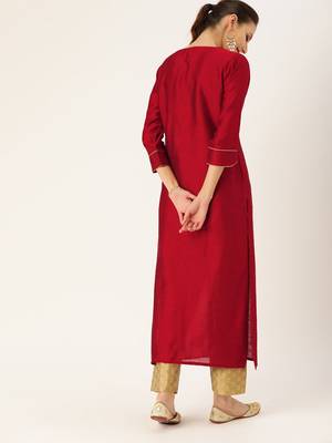 Women Maroon & Green Solid Straight Kurta 4
