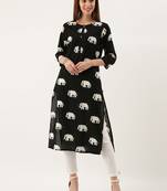 Women Black & Off White Printed Straight Kurta
