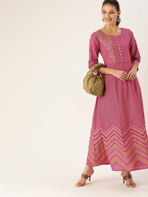 Women Pink & Gold Toned Embroidered Anarkali Kurta 1