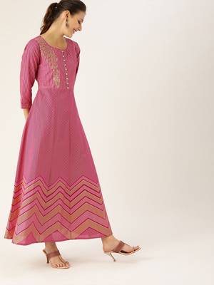 Women Pink & Gold Toned Embroidered Anarkali Kurta 2
